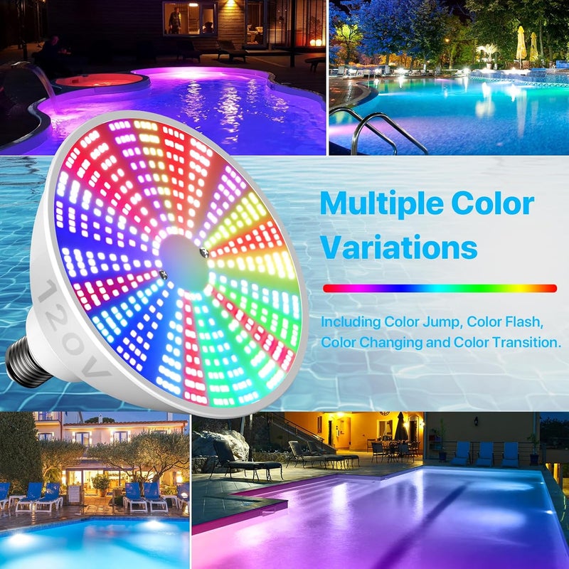 Litezone LED Pool Light Bulb: 120V 45W RGBW Pool Light for Inground Pool with 15 Light Modes - 7000K Pool Lighting - E26 Replacement for Pentair and Hayward Pool Light Fixture - Image 2
